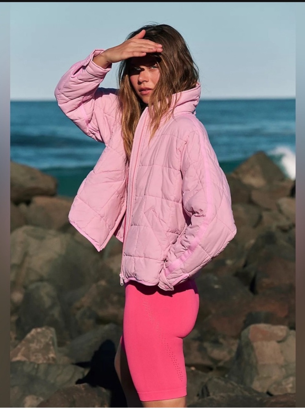 Free People Pink Quilted Puffer Jacket